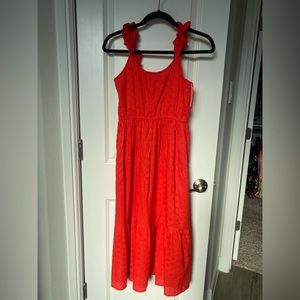 Bright orange midi dress